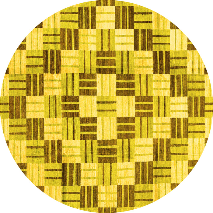 Round Machine Washable Checkered Yellow Modern Rug, wshabs3301yw