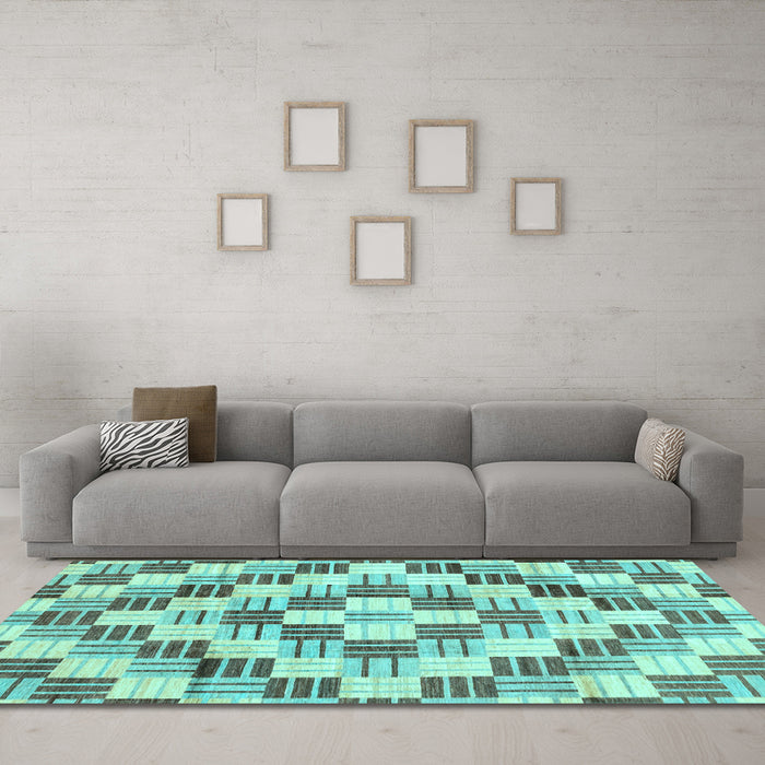 Machine Washable Checkered Light Blue Modern Rug in a Living Room, wshabs3301lblu