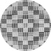 Round Machine Washable Checkered Gray Modern Rug, wshabs3301gry