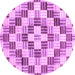 Round Machine Washable Checkered Purple Modern Area Rugs, wshabs3301pur