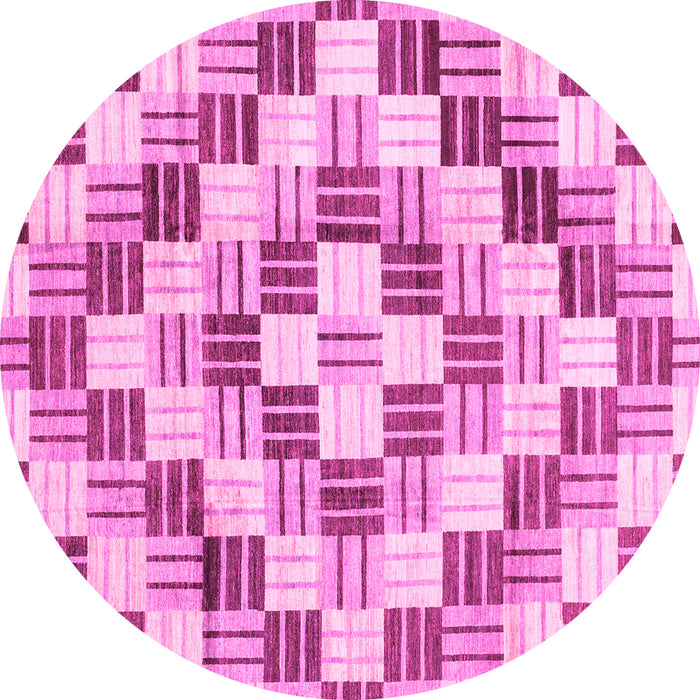 Round Machine Washable Checkered Pink Modern Rug, wshabs3301pnk