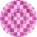 Round Machine Washable Checkered Pink Modern Rug, wshabs3301pnk