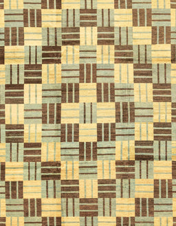 Abstract Chrome Gold Yellow Checkered Rug, abs3301