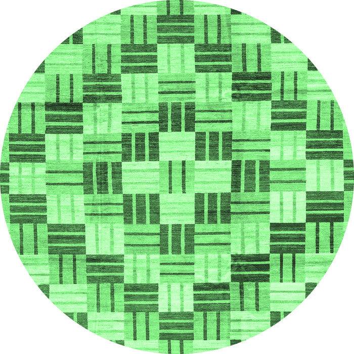 Round Machine Washable Checkered Emerald Green Modern Area Rugs, wshabs3301emgrn