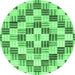 Round Machine Washable Checkered Emerald Green Modern Area Rugs, wshabs3301emgrn