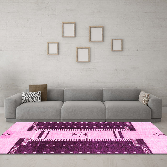 Machine Washable Abstract Pink Modern Rug in a Living Room, wshabs3303pnk