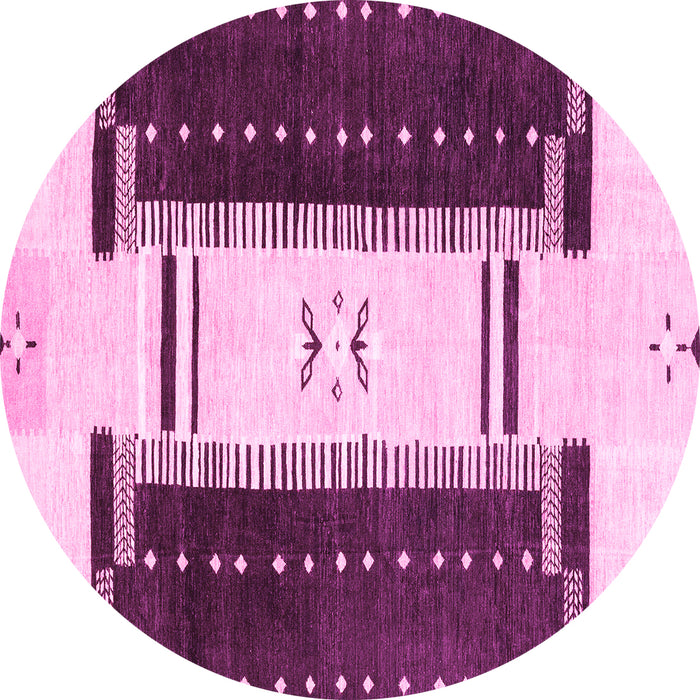 Round Machine Washable Abstract Pink Modern Rug, wshabs3303pnk