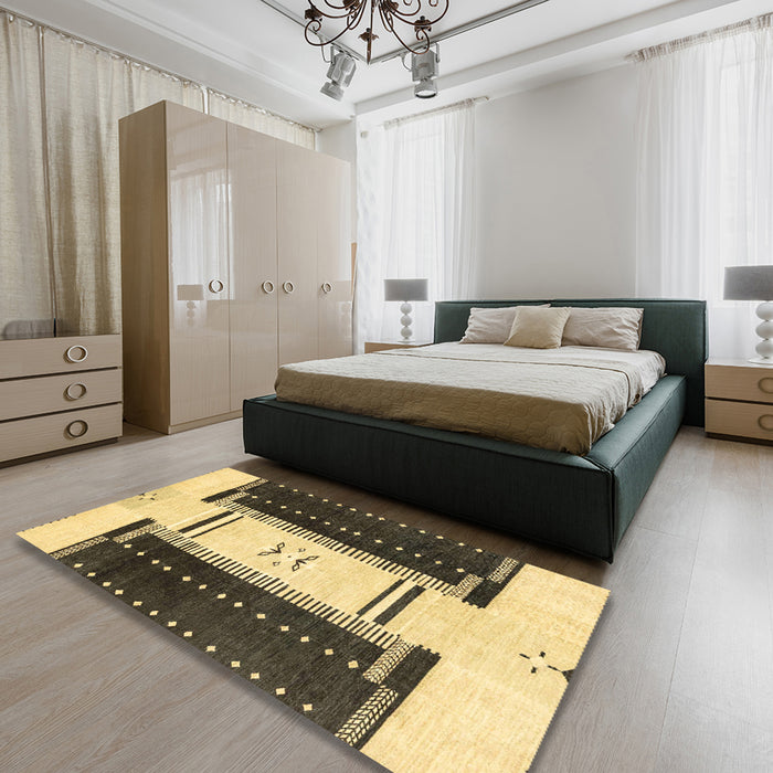 Machine Washable Abstract Dark Brown Rug in a Bedroom, wshabs3303