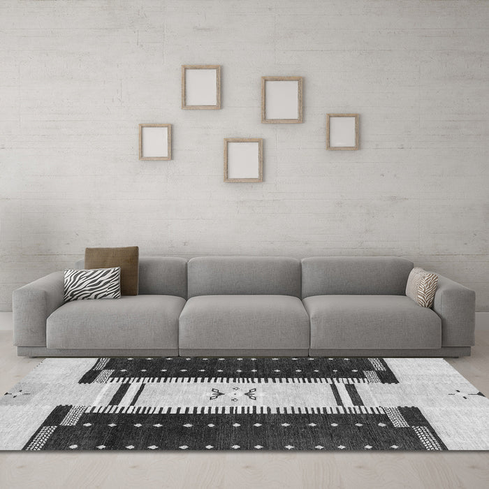 Machine Washable Abstract Gray Modern Rug in a Living Room,, wshabs3303gry