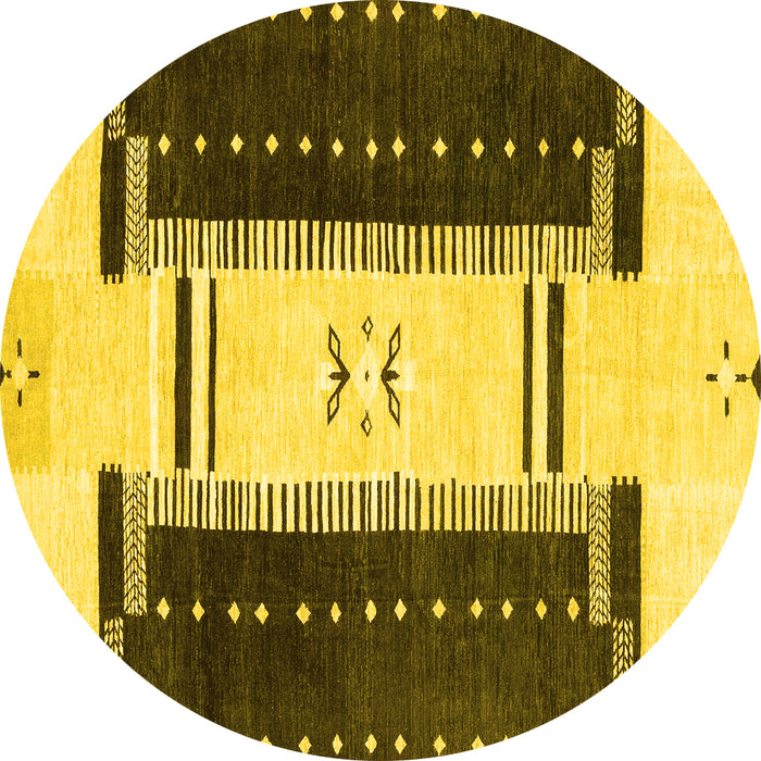 Round Machine Washable Abstract Yellow Modern Rug, wshabs3303yw