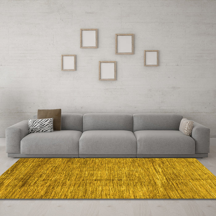 Machine Washable Abstract Yellow Modern Rug in a Living Room, wshabs3304yw