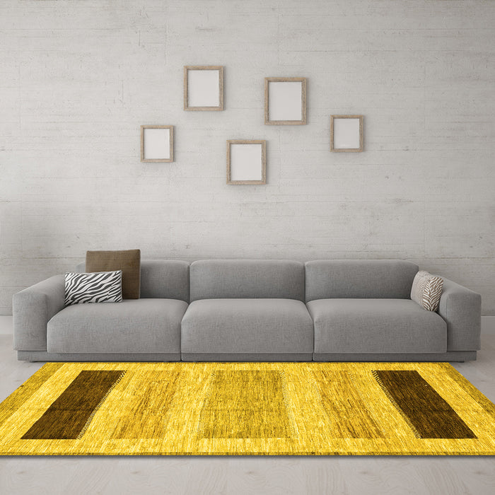 Machine Washable Abstract Yellow Modern Rug in a Living Room, wshabs3305yw