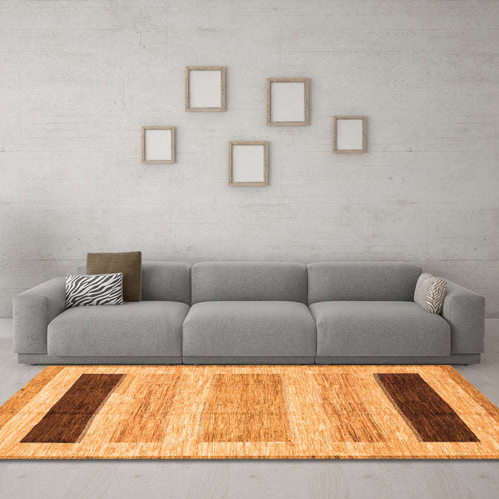 Machine Washable Abstract Orange Modern Area Rugs in a Living Room, wshabs3305org