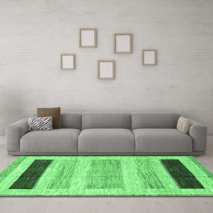 Machine Washable Abstract Emerald Green Modern Area Rugs in a Living Room,, wshabs3305emgrn