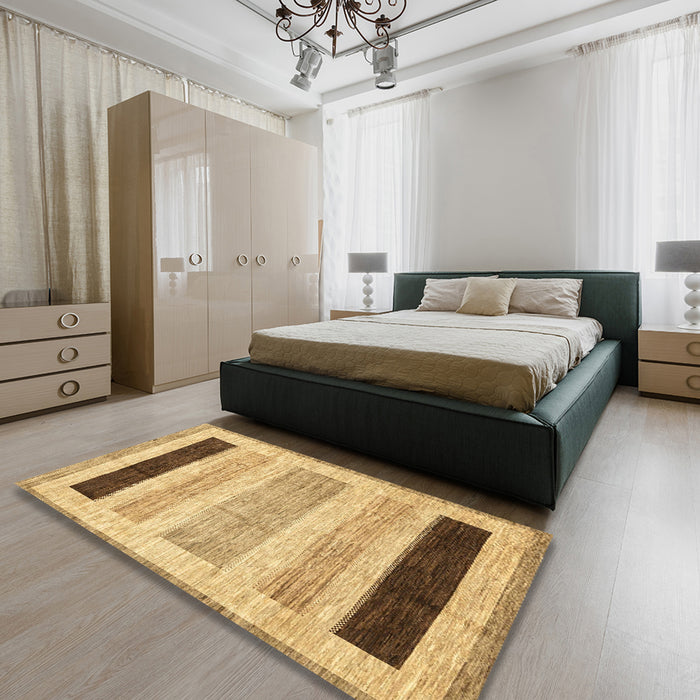 Abstract Chrome Gold Yellow Modern Rug in a Bedroom, abs3305