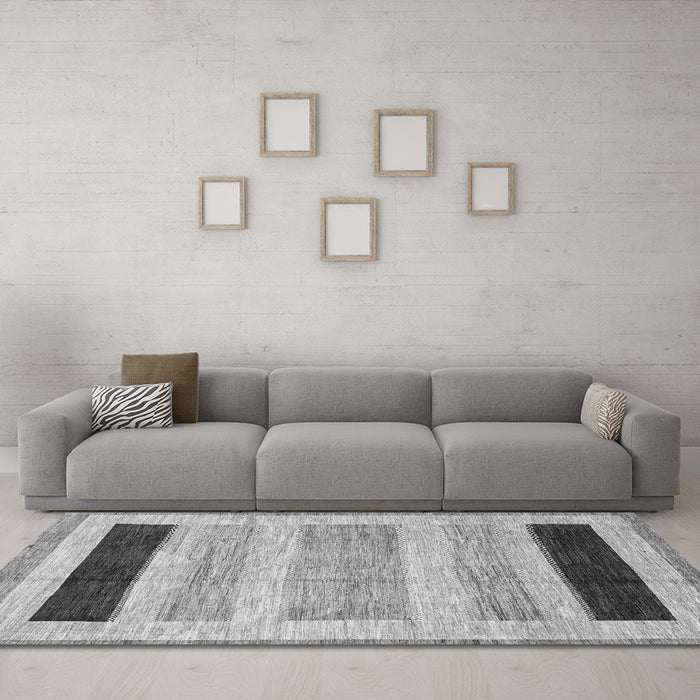 Machine Washable Abstract Gray Modern Rug in a Living Room,, wshabs3305gry