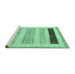 Sideview of Machine Washable Abstract Turquoise Modern Area Rugs, wshabs3305turq