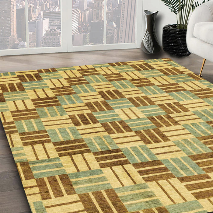 Abstract Golden Brown Yellow Modern Rug in Family Room, abs3306