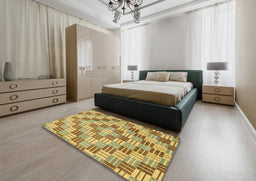Abstract Golden Brown Yellow Modern Rug in a Bedroom, abs3306