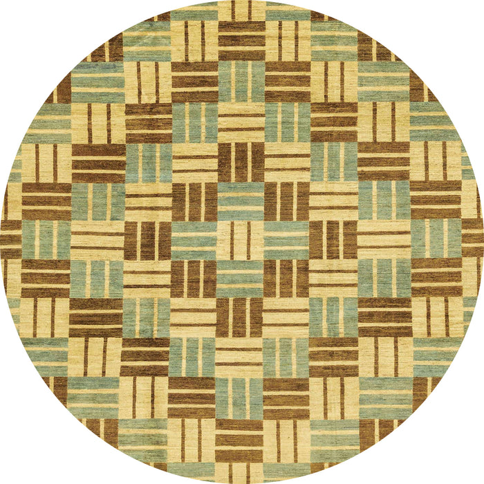 Round Abstract Golden Brown Yellow Modern Rug, abs3306