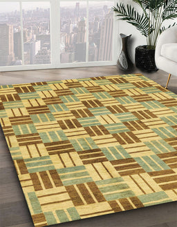 Machine Washable Abstract Gen Brown Yellow Rug in a Family Room, wshabs3306