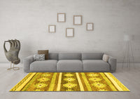 Machine Washable Abstract Yellow Modern Rug, wshabs3307yw