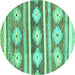 Round Machine Washable Abstract Turquoise Modern Area Rugs, wshabs3307turq