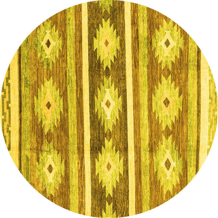 Round Machine Washable Abstract Yellow Modern Rug, wshabs3307yw