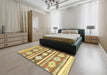 Machine Washable Abstract Chrome Gold Yellow Rug in a Bedroom, wshabs3307