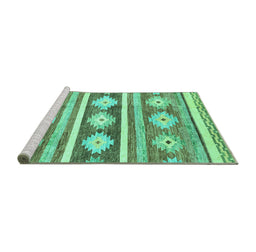 Sideview of Machine Washable Abstract Turquoise Modern Area Rugs, wshabs3307turq