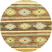 Round Abstract Chrome Gold Yellow Modern Rug, abs3307