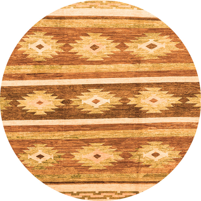 Round Machine Washable Abstract Orange Modern Area Rugs, wshabs3307org
