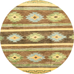 Round Machine Washable Abstract Chrome Gold Yellow Rug, wshabs3307