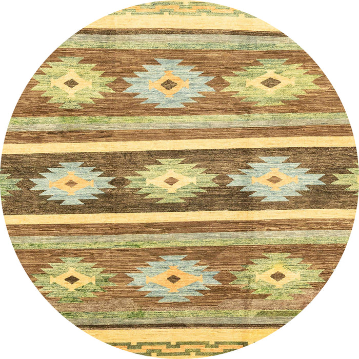 Round Machine Washable Abstract Chrome Gold Yellow Rug, wshabs3307