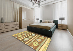 Abstract Chrome Gold Yellow Modern Rug in a Bedroom, abs3307