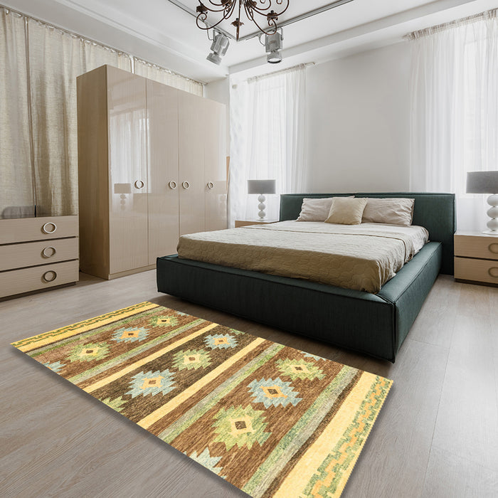 Abstract Chrome Gold Yellow Modern Rug in a Bedroom, abs3307