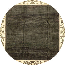 Round Machine Washable Abstract Milk Chocolate Brown Rug, wshabs3308