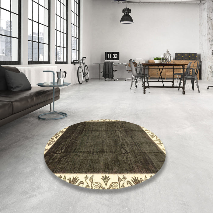 Round Machine Washable Abstract Milk Chocolate Brown Rug in a Office, wshabs3308