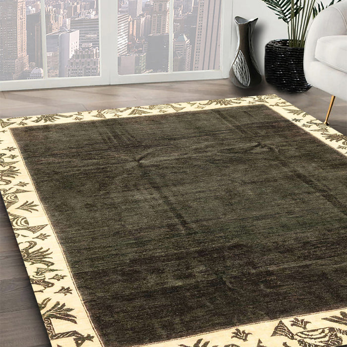 Abstract Chocolate Brown Modern Rug in Family Room, abs3308