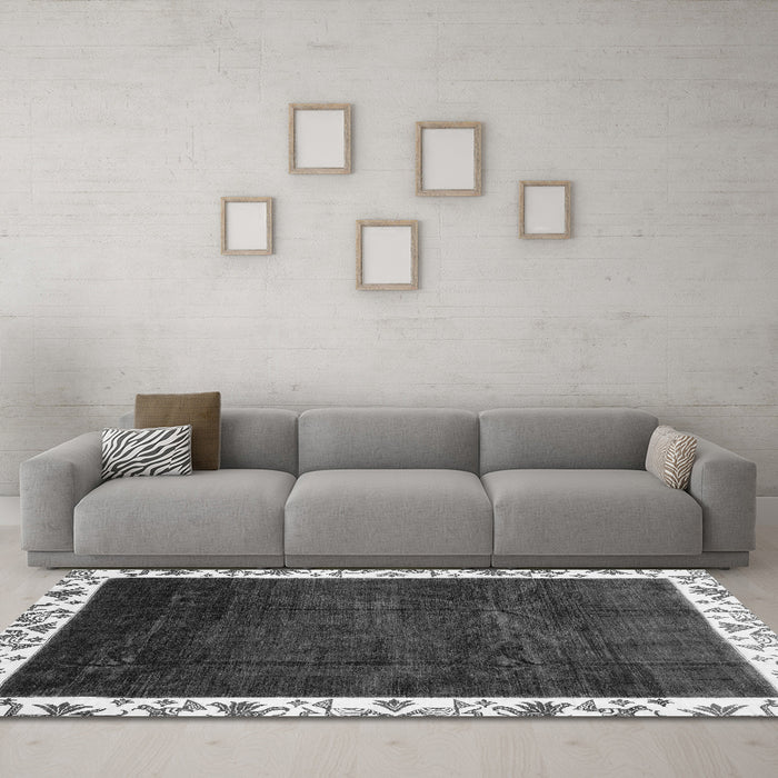 Machine Washable Abstract Gray Modern Rug in a Living Room,, wshabs3308gry