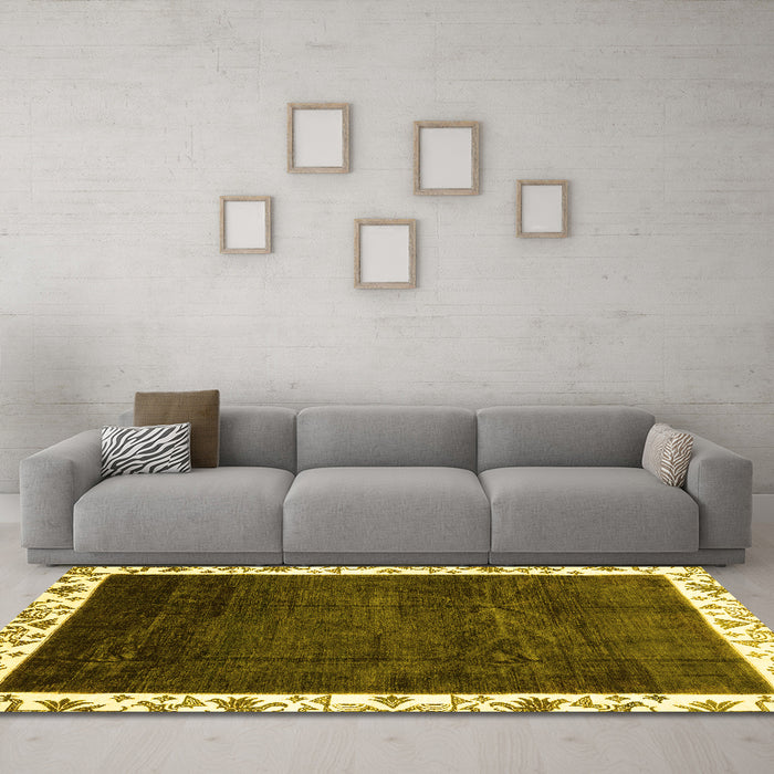 Machine Washable Abstract Yellow Modern Rug in a Living Room, wshabs3308yw