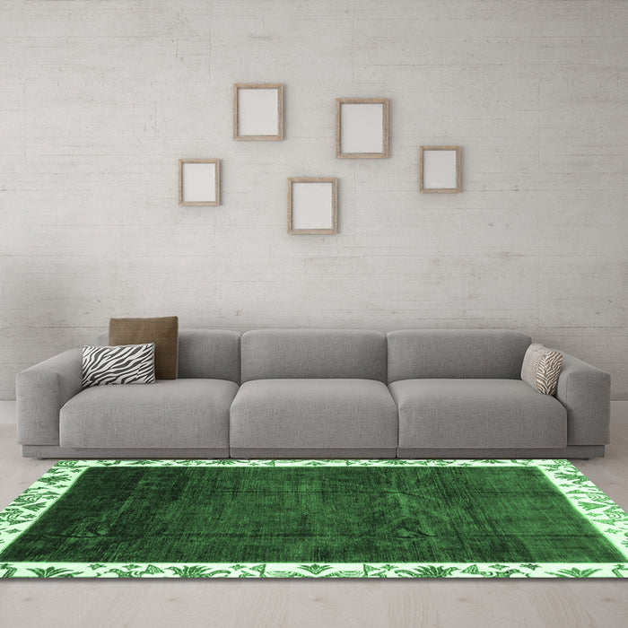 Machine Washable Abstract Emerald Green Modern Area Rugs in a Living Room,, wshabs3308emgrn