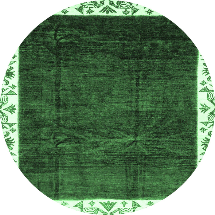 Round Abstract Emerald Green Modern Rug, abs3308emgrn