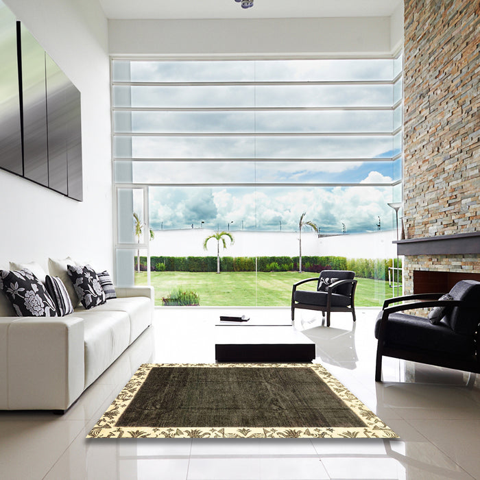 Square Machine Washable Abstract Milk Chocolate Brown Rug in a Living Room, wshabs3308