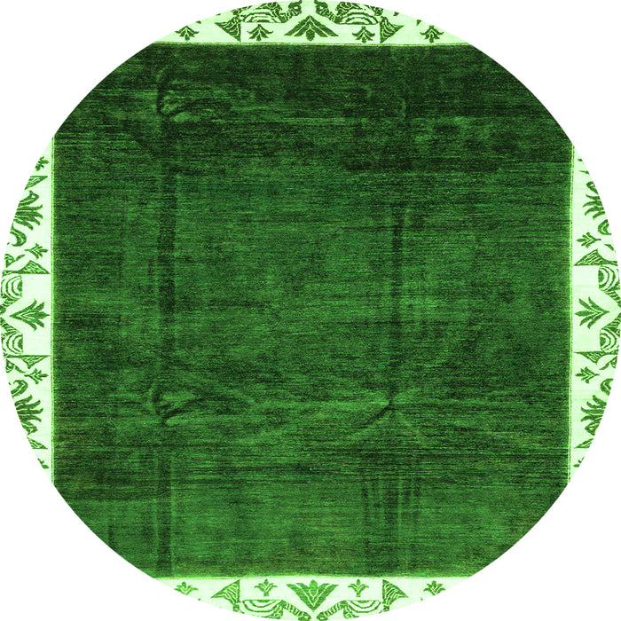 Round Abstract Green Modern Rug, abs3308grn