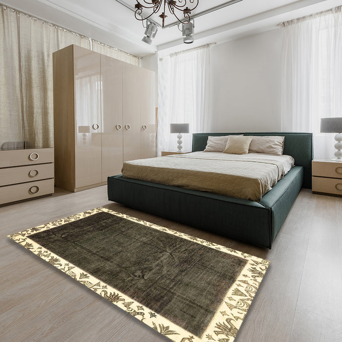 Machine Washable Abstract Milk Chocolate Brown Rug in a Bedroom, wshabs3308