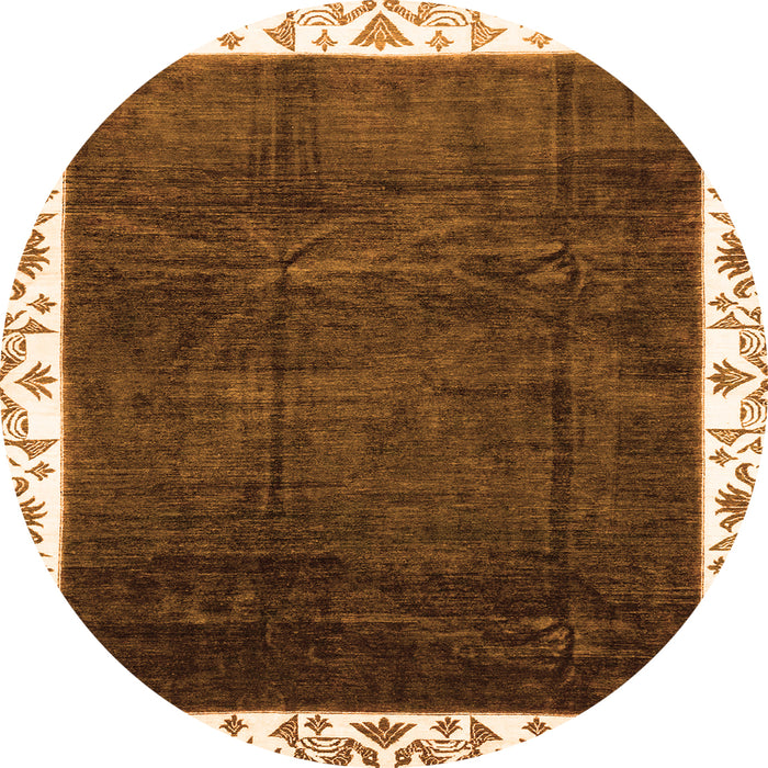 Round Machine Washable Abstract Orange Modern Area Rugs, wshabs3308org