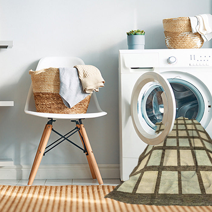 Machine Washable Abstract Brown Gold Rug in a Washing Machine, wshabs3309