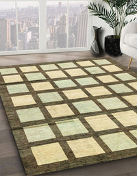 Abstract Brown Gold Checkered Rug, abs3309