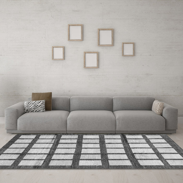 Machine Washable Checkered Gray Modern Rug in a Living Room,, wshabs3309gry